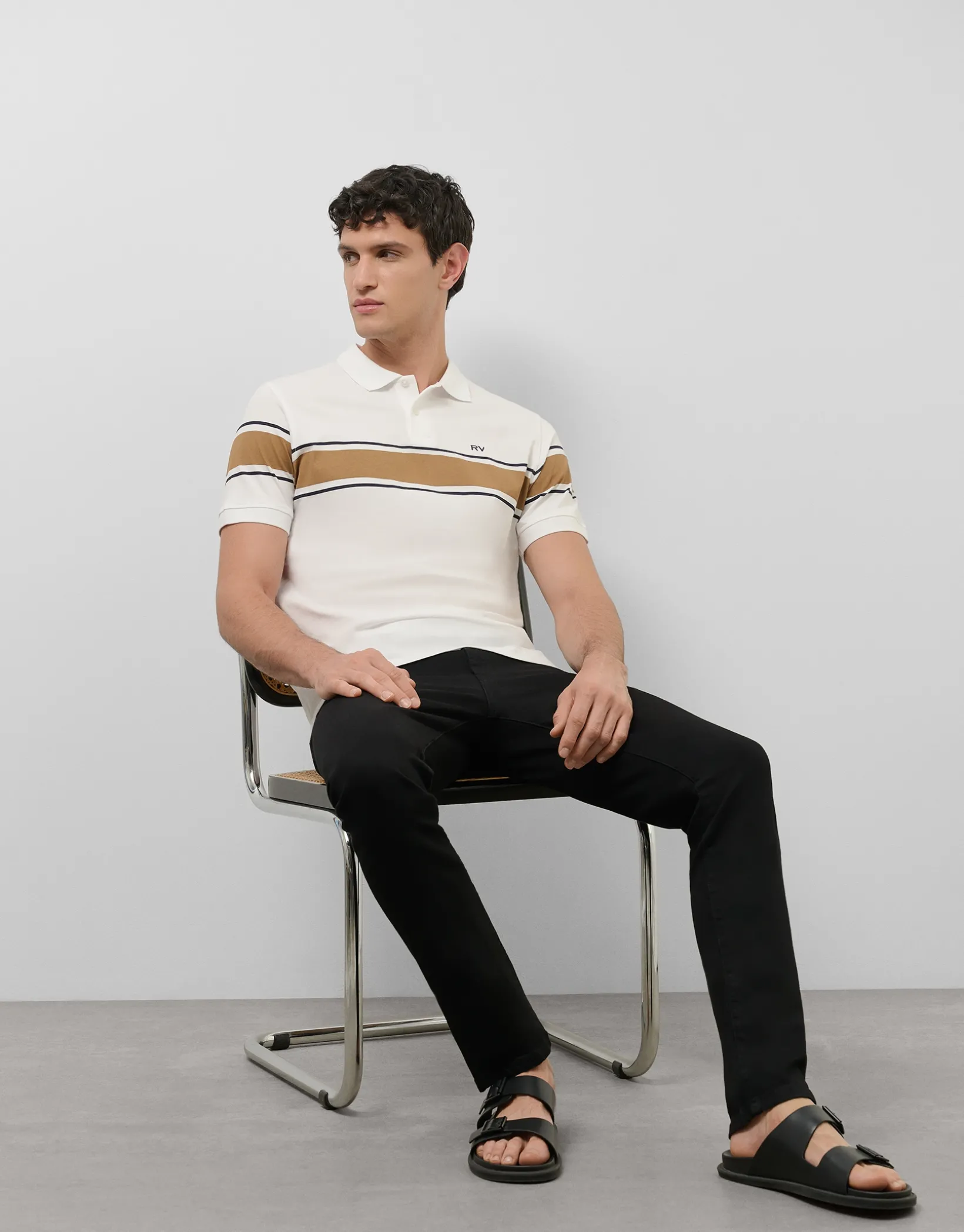 Polo mercerizado blanco con raya pecho