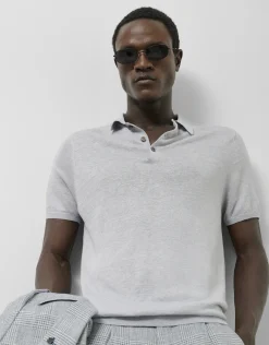 Polo tricotado lino gris melange