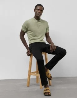 Polo tricotado lino verde caqui claro