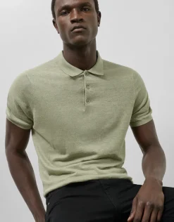 Polo tricotado lino verde caqui claro