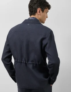 Sahariana cuatro bolsillos lino azul