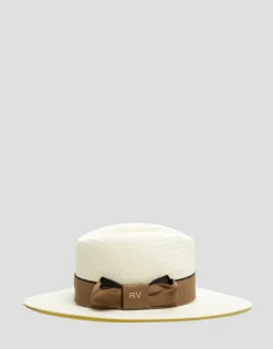 Sombrero ala ancha beige cinta cámel