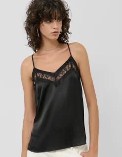 Top lencero satén negro con puntilla