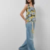 Top sisas crepe georgette estampado floral azules