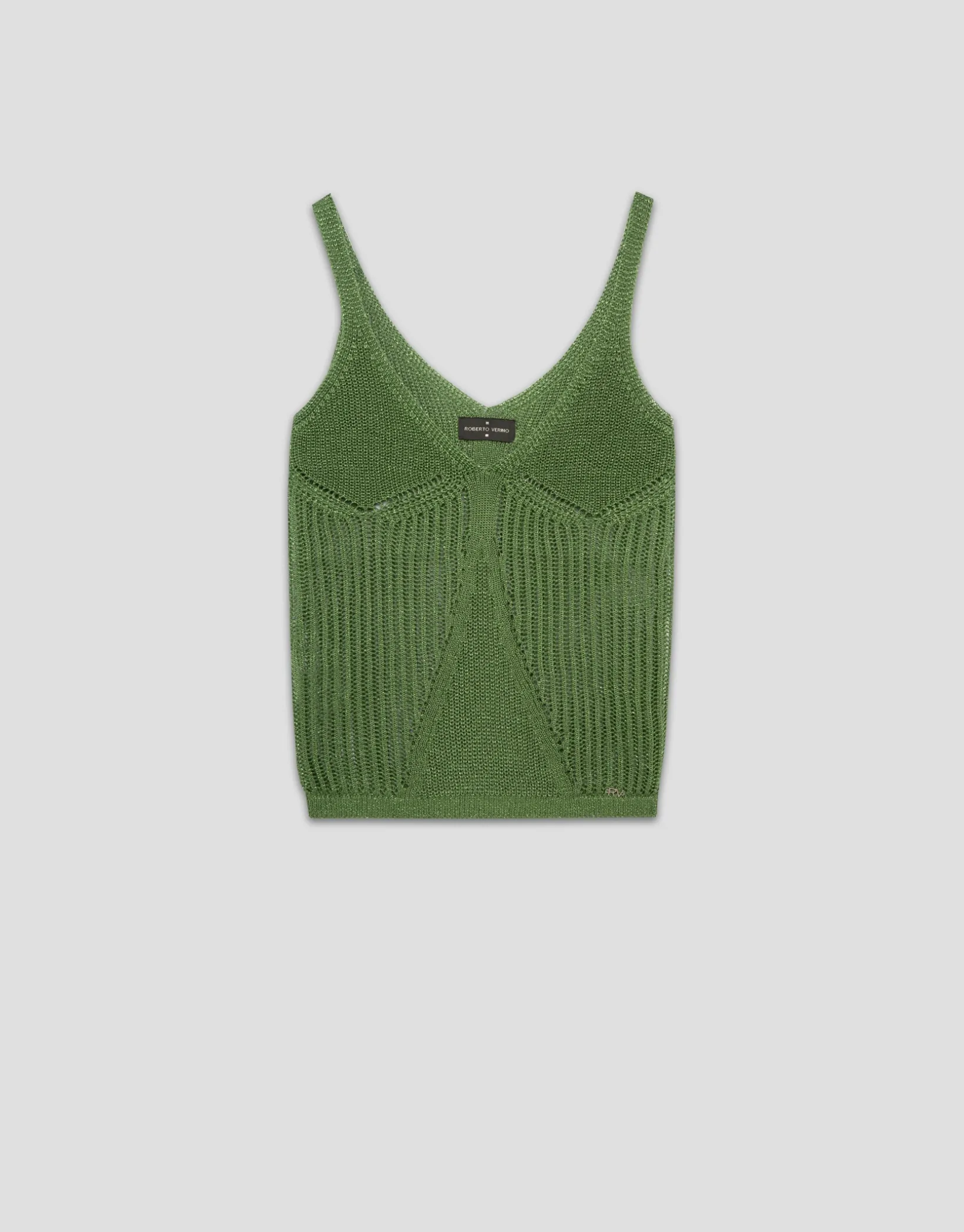 Top sisas punto calado con lúrex verde claro