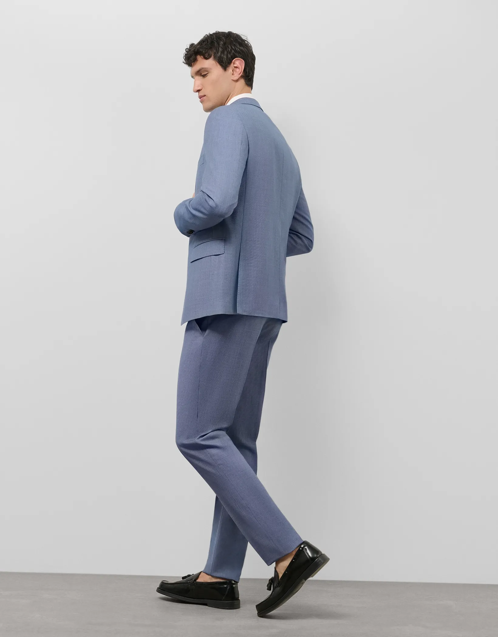 Traje half canvas slim fit ojo de perdiz azul medio