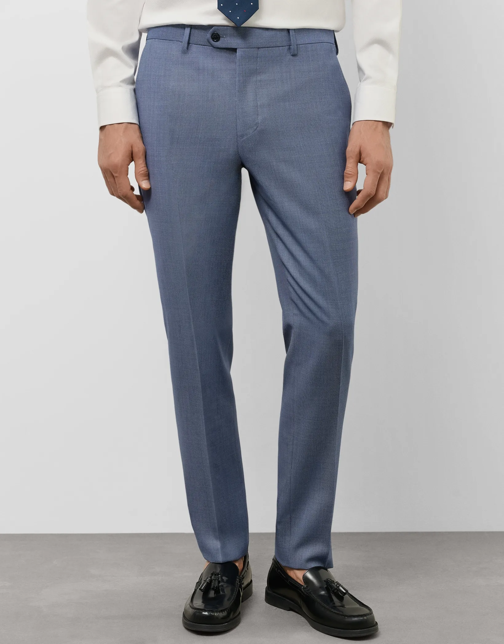 Traje half canvas slim fit ojo de perdiz azul medio