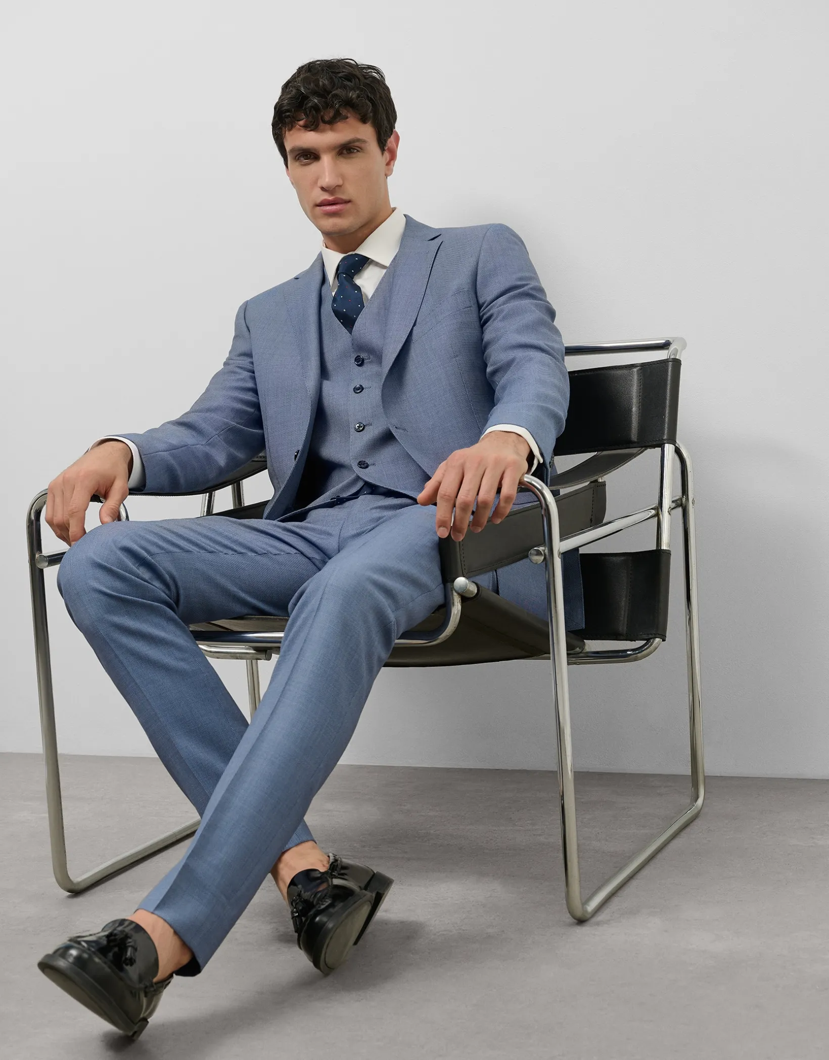 Traje half canvas slim fit ojo de perdiz azul medio