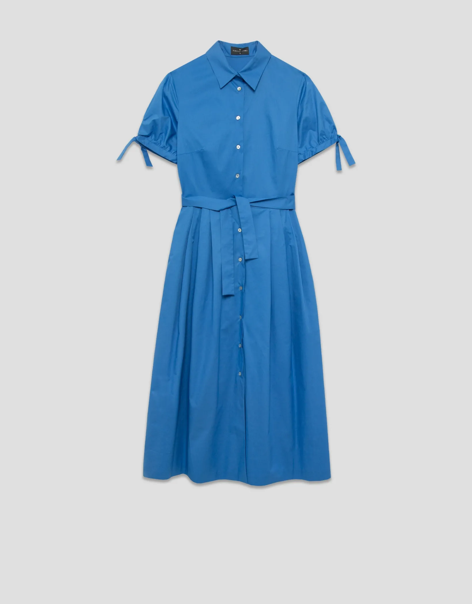 Vestido camisero de manga corta en algodón azul