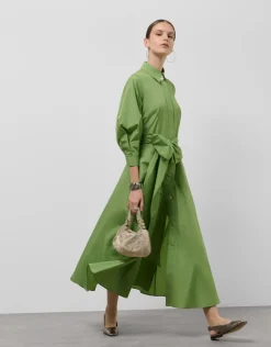 Vestido camisero midi manga larga tafeta verde
