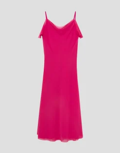 Vestido largo tirantes en crepe frambuesa