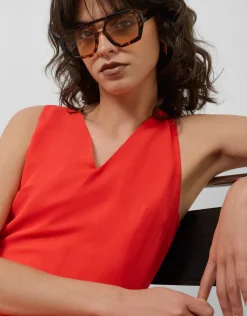 Vestido midi escote halter anudado en crepe georgette rojo