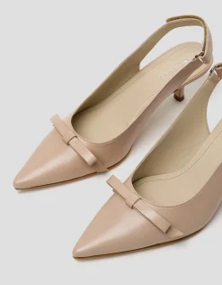 Zapato salón destalonado piel beige con lazo