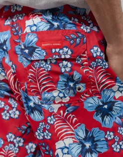 Bañador estampado flores rojo y tonos azules