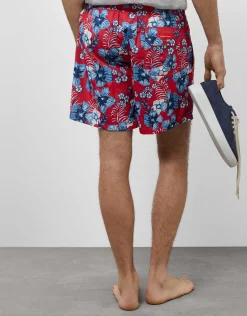 Bañador estampado flores rojo y tonos azules