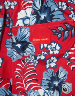Bañador estampado flores rojo y tonos azules