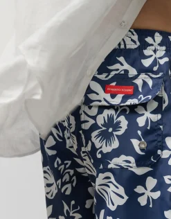 Bañador marino estampado hojas blancas