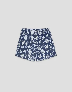 Bañador marino estampado hojas blancas