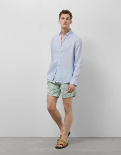 Bañador verde caqui estampado hojas blancas