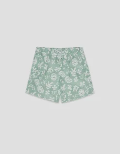Bañador verde caqui estampado hojas blancas