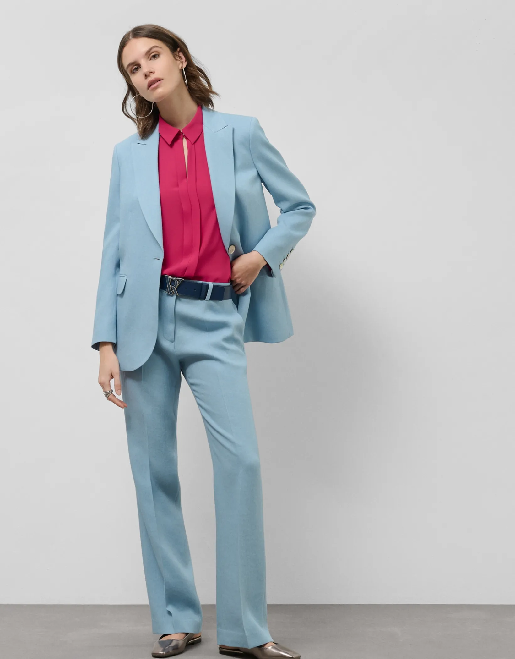Blazer de un botón lino azul claro