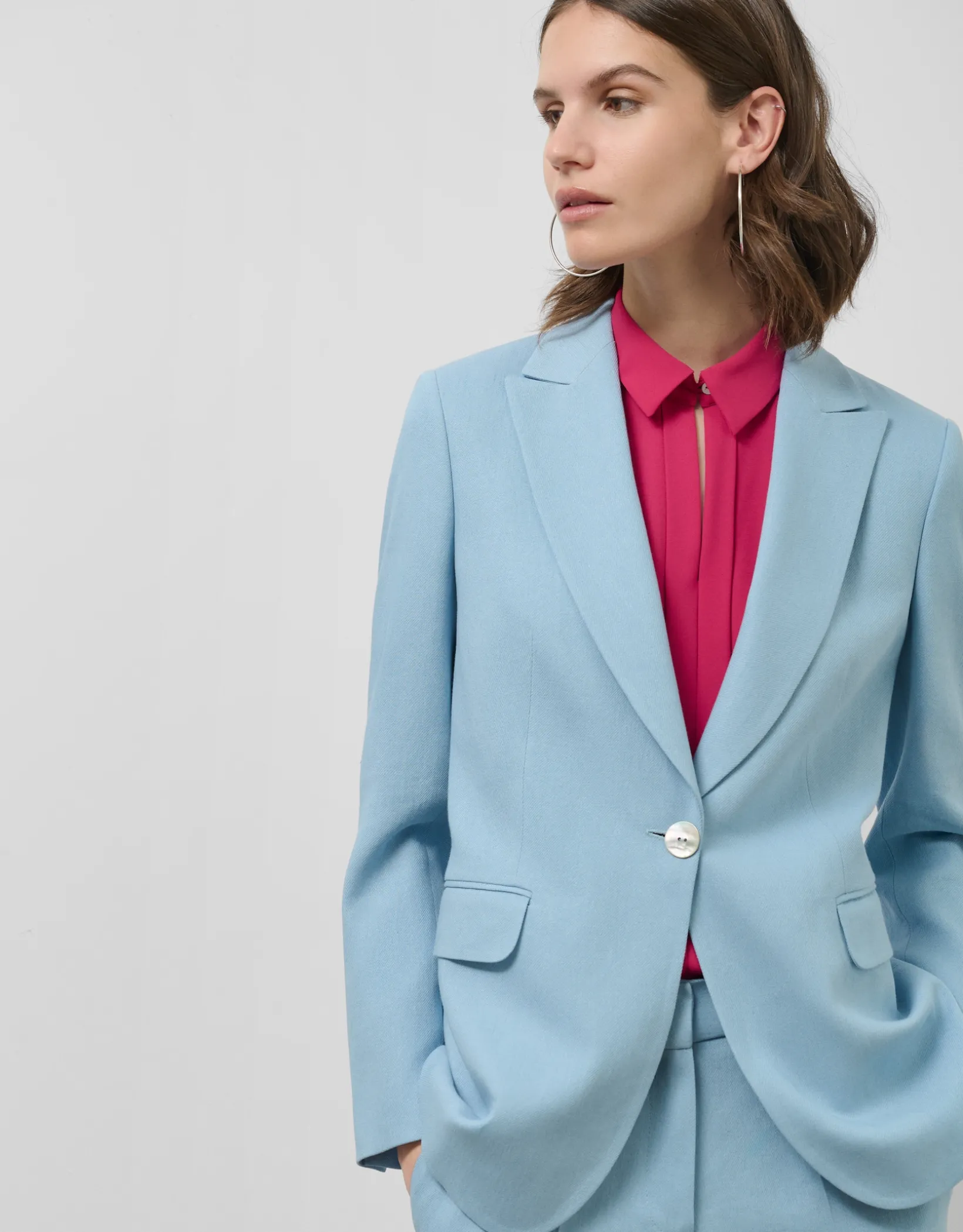 Blazer de un botón lino azul claro