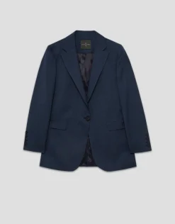 Blazer un botón lana fresca cuadro gales azul marino