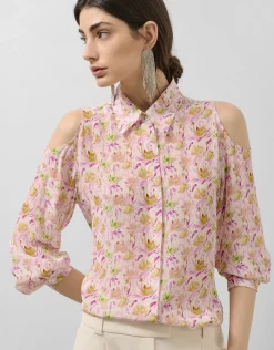 Blusa con manga abierta estampado floral rosa