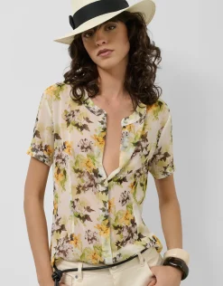 Blusa de manga corta en crepe georgette estampado floral