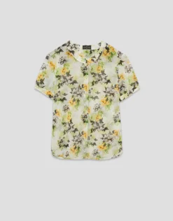 Blusa de manga corta en crepe georgette estampado floral