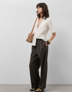 Blusa de manga corta popelín de algodón blanco