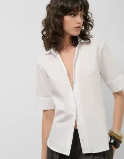 Blusa de manga corta popelín de algodón blanco