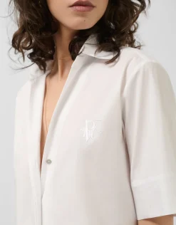 Blusa de manga corta popelín de algodón blanco