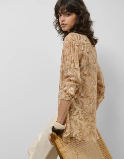 Blusa larga en gasa estampado vegetal cámel