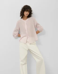 Blusa manga abullonada rayas rosa y blanco