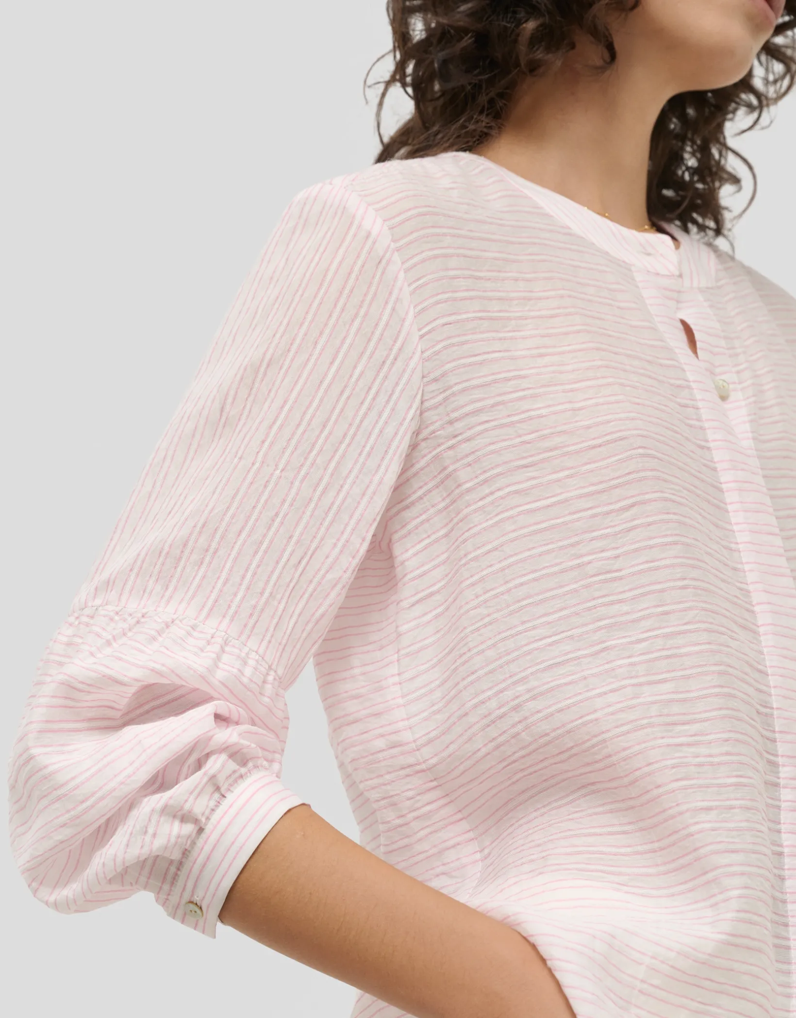 Blusa manga abullonada rayas rosa y blanco