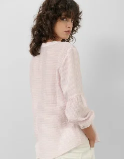 Blusa manga abullonada rayas rosa y blanco