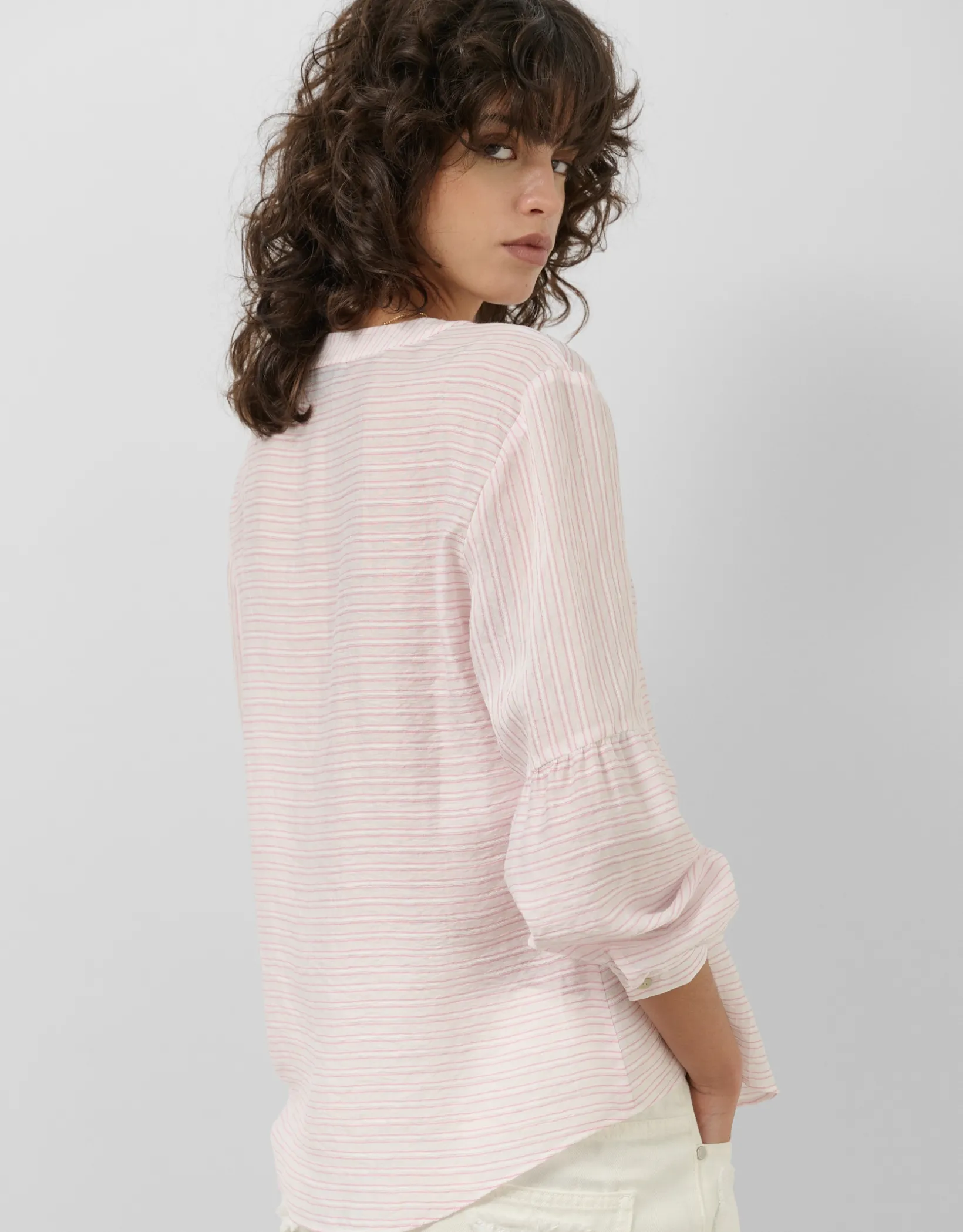 Blusa manga abullonada rayas rosa y blanco