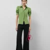 Blusa manga corta fruncida tafeta verde