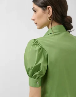 Blusa manga corta fruncida tafeta verde