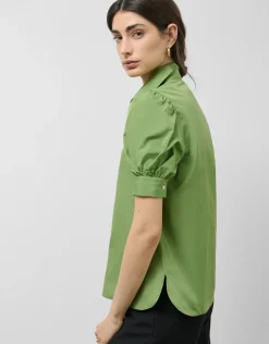 Blusa manga corta fruncida tafeta verde