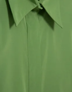 Blusa manga corta fruncida tafeta verde