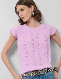 Blusa manga corta rosa con mini volantes en delantero