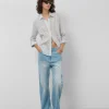 Blusa manga larga remangada rayas azul y blanco