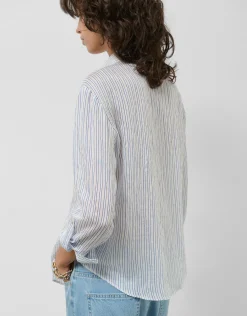 Blusa manga larga remangada rayas azul y blanco
