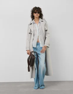 Blusa manga larga remangada rayas azul y blanco