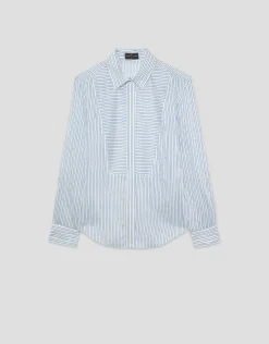 Blusa manga larga remangada rayas azul y blanco