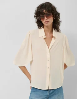 Blusa manga volante tejido fluido beige