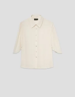 Blusa manga volante tejido fluido beige