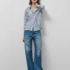 Blusa remangada crepé rayas azul y blanco